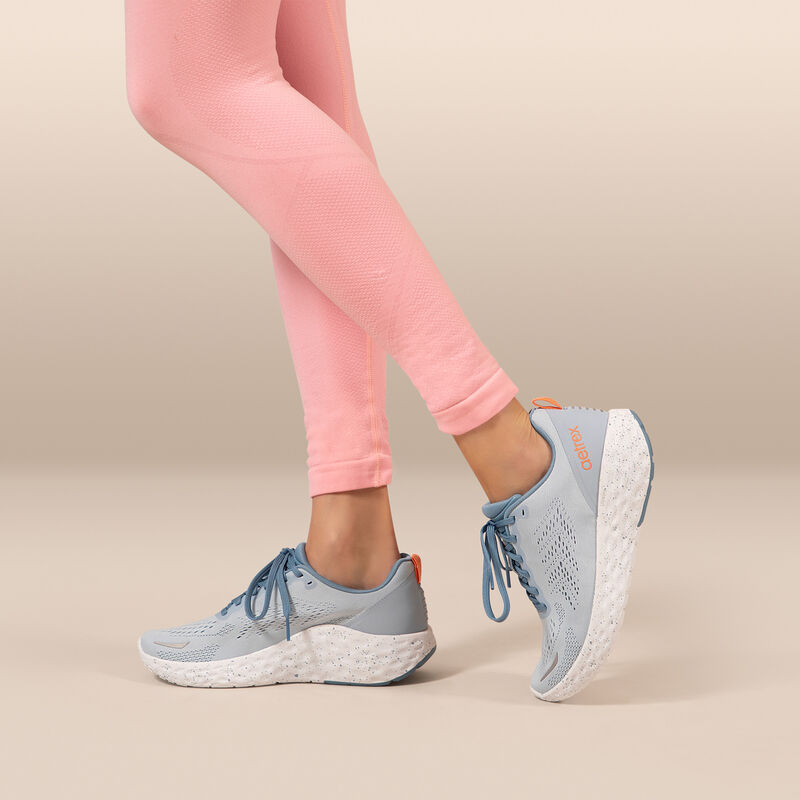 light blue sneaker on foot